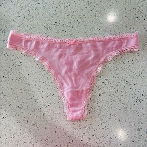 Pink Lace Trim Thong Panty